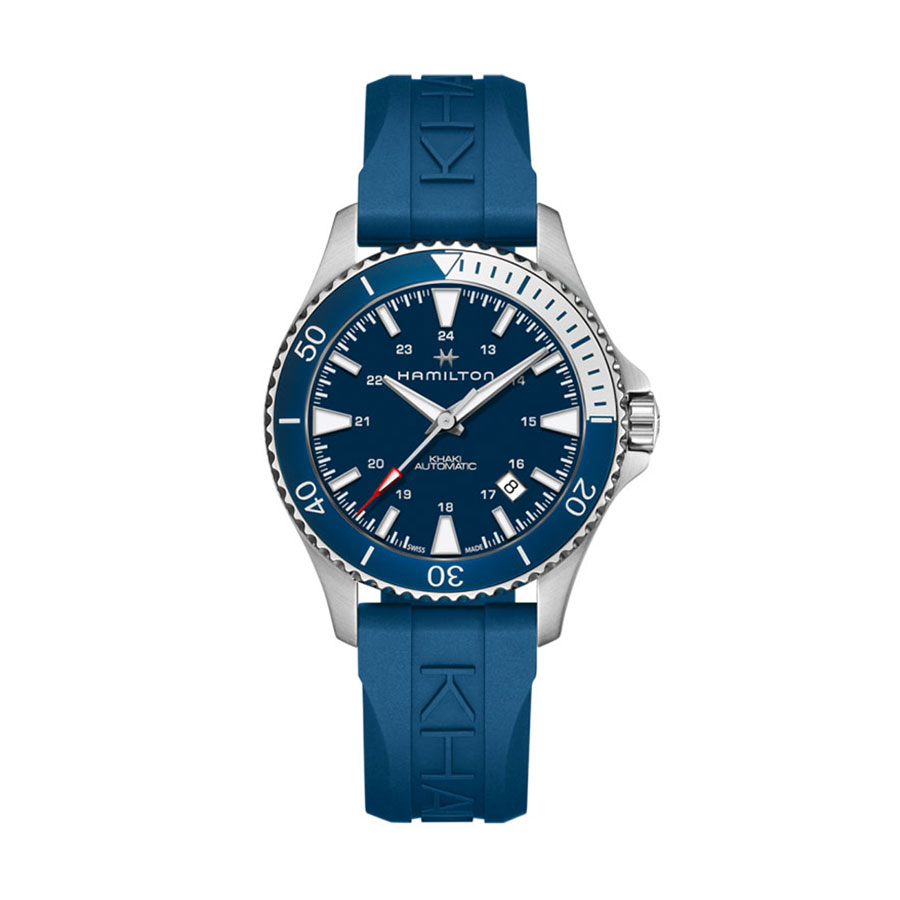 ανδρικό ρολόι hamilton με μπλε καουτσουκ λουρί H82345341