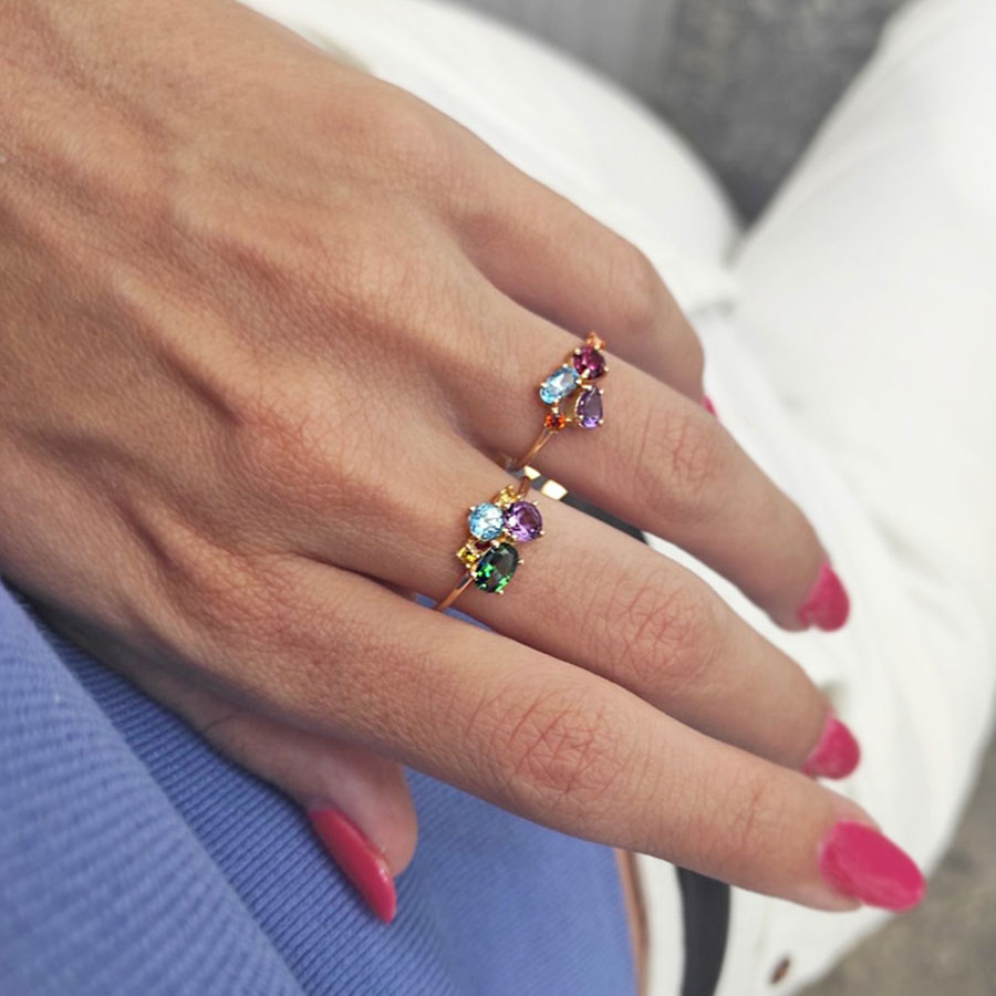 δαχτυλίδια rainbow με πολύχρωμες πέτρες