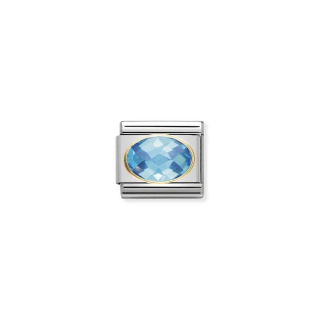 Link Nomination Faceted Cubic Zirconia Light Blue