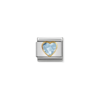 Link Nomination Heart Faceted Cubic Zirconia Light Blue