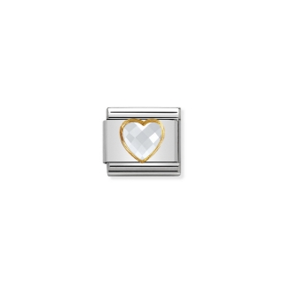 Link Nomination Heart Faceted Cubic Zirconia White