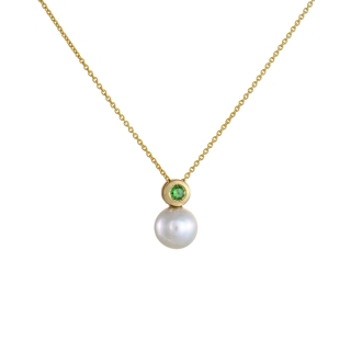 Necklace with pearl, diamond & tsavorite stone