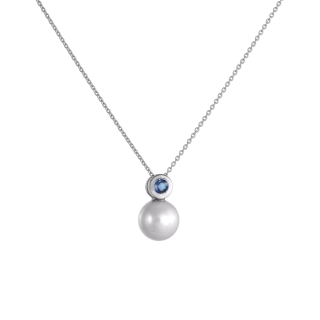 Necklace with pearl, diamond & sapphire stone