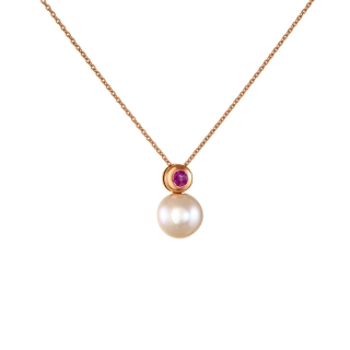 Necklace with pearl, diamond & ruby stone