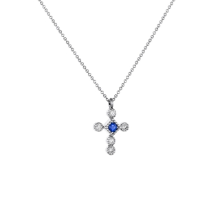 Cross necklace with sapphire stone and diamonds