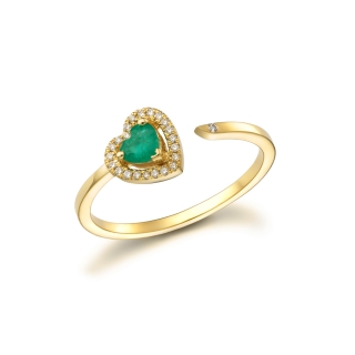 Emerald and diamond heart ring