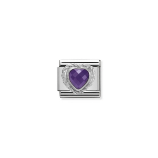 Link Nomination Heart Faceted Stones Zirconia Purple