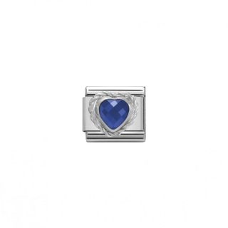 Link Nomination Heart Faceted Stones Zirconia Blue
