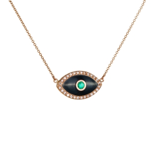 Necklace Against the Evil Eye with diamonds & emerald stone
