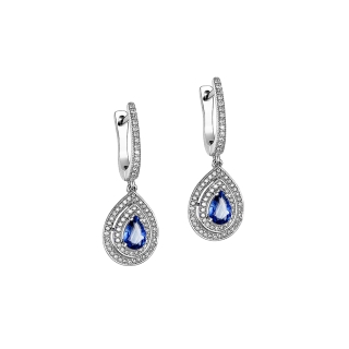 Pear Saphire and Diamond Pave Drop Earrings