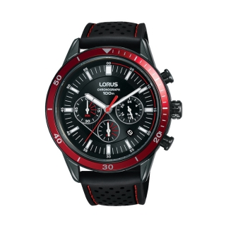 Lorus Sports Date Black-Red / Black Leather