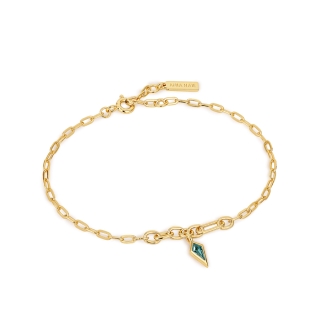 Ania Haie Teal Sparkle Drop Pendant Chunky Chain Bracelet Gold