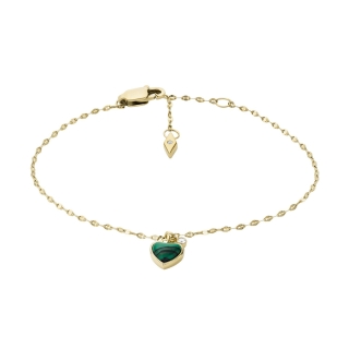 Fossil Reconstituted Green Malachite Heart Chain Bracelet