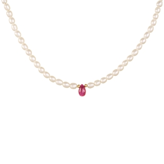Necklace with pearls and ruby