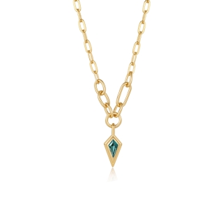 Ania Haie Teal Sparkle Drop Pendant Chunky Chain Necklace Gold