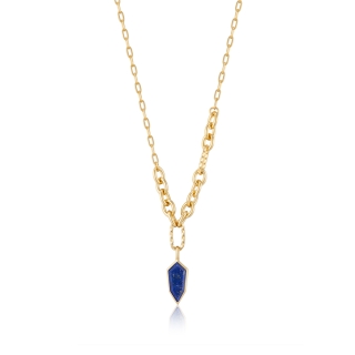 Ania Haie Teal Lapis Emblem Pendant Necklace Gold