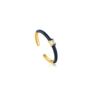 Δαχτυλίδι Navy Blue Enamel Gold Adjustable
