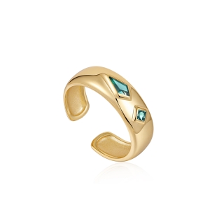 Ania Haie Teal Sparkle Emblem Thick Band Ring