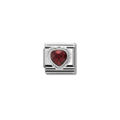 Link Nomination Heart Shaped Faceted Red Stone and Silver