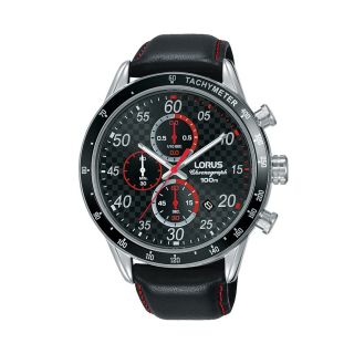 Lorus Sports Date Chrono Silver / Red Black Leather