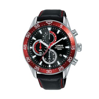 Lorus Sports Date Chrono Silver / Black Red Leather