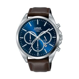 Lorus Sports Date Silver Blue / Brown Leather