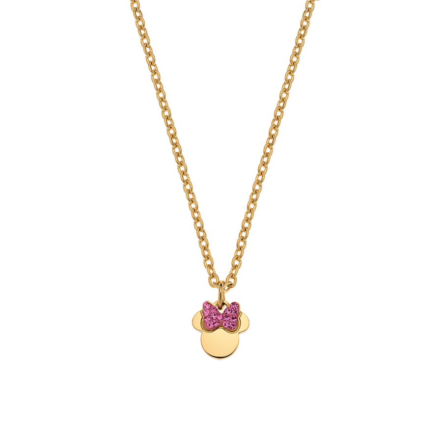 Disney Rose Gold Plated Silver Crystal Minnie Mouse Necklace | H.Samuel